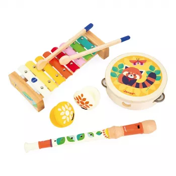 Janod Gioia Set strumenti musicali giocattolo - 5 strumenti, legno, colori pastello, da 18 mesi