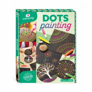 Janod I Love Creativity Kit artistico Dot Painting - 4 carte animali con 6 colori a guazzo