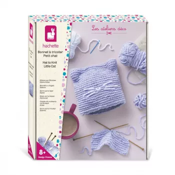Janod Set Creativo Lavoro a Maglia - Cappello Gattino per Bambini da 8 Anni