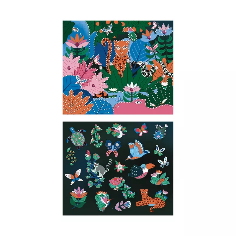 Janod Kit Mosaico Cristalli Luminescenti - Giungla Notturna - Attività Creativa per Bambini da 6 Anni