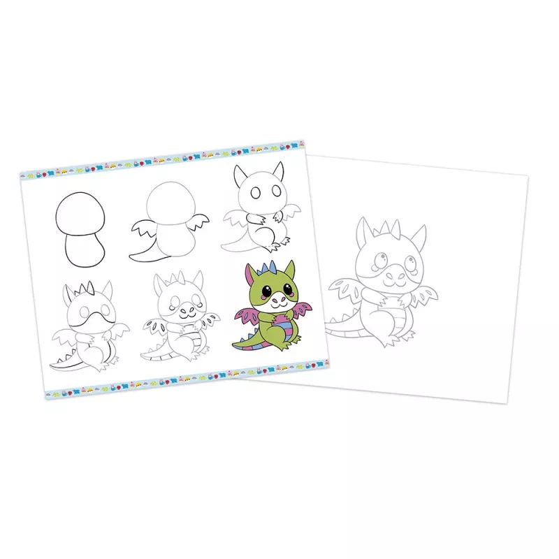 Janod Set di Disegno Passo dopo Passo con Pennarelli Glitter - 20 Schede di Disegno e 20 Schede da Colorare per Bambini da 6 Anni
