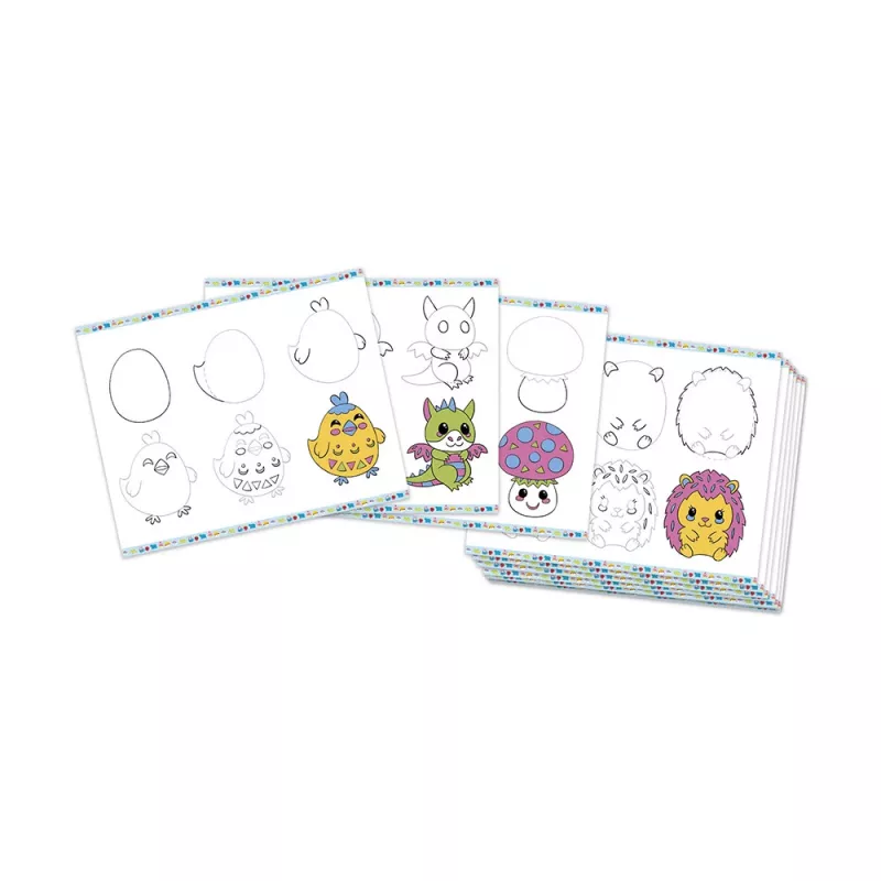 Janod Set di Disegno Passo dopo Passo con Pennarelli Glitter - 20 Schede di Disegno e 20 Schede da Colorare per Bambini da 6 Anni