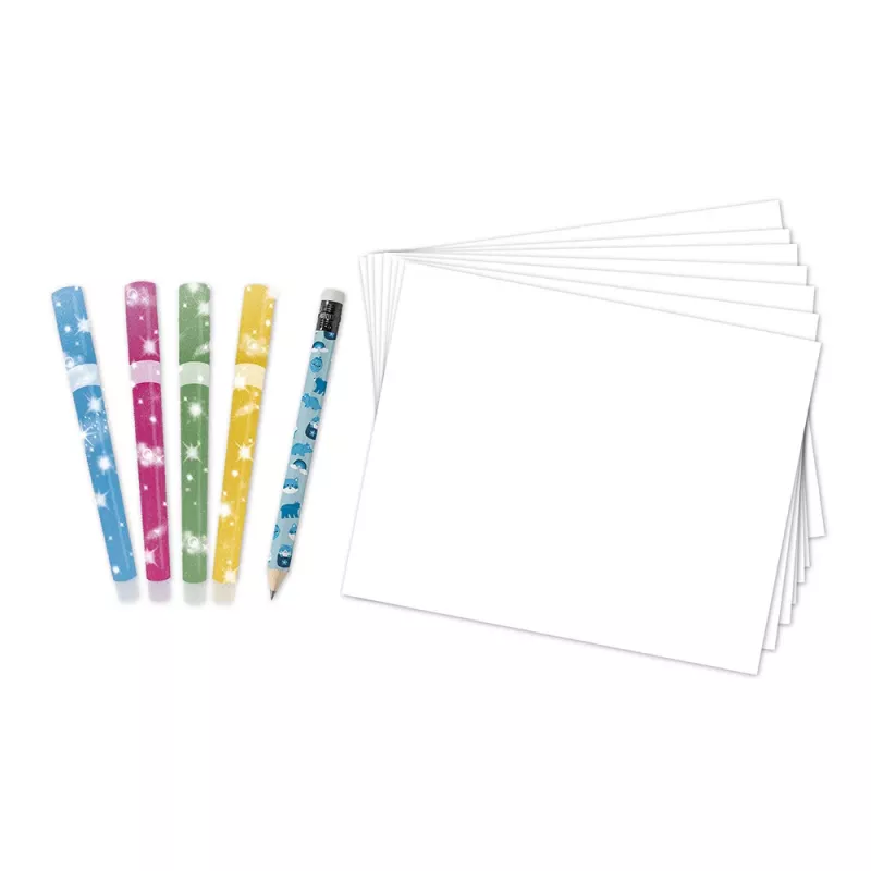 Janod Set di Disegno Passo dopo Passo con Pennarelli Glitter - 20 Schede di Disegno e 20 Schede da Colorare per Bambini da 6 Anni