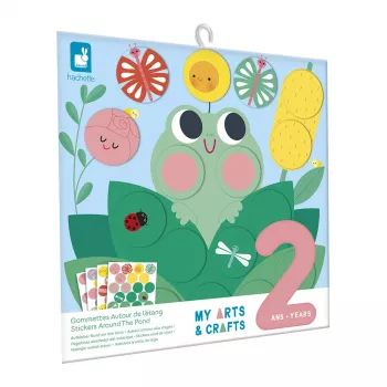 Janod My Arts & Crafts Set Creativo per Bambini di 2 Anni - Arte con Adesivi Mondo dello Stagno con 112 Adesivi Tondi e 4 Tavole