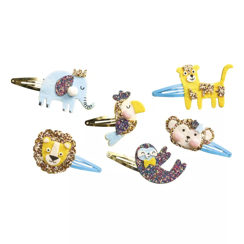 Janod set fai da te per creare fermagli per capelli glitterati animali esotici 5+