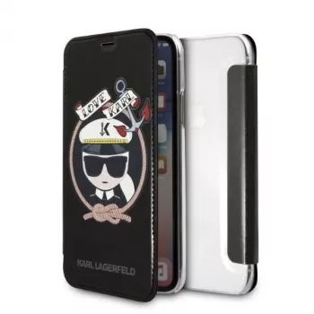 Karl Lagerfeld KLFLBKPXKSB custodia a libro Signature Glitter per iPhone X/Xs, nero