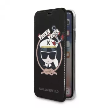 Karl Lagerfeld KLFLBKPXKSB custodia a libro Signature Glitter per iPhone X/Xs, nero