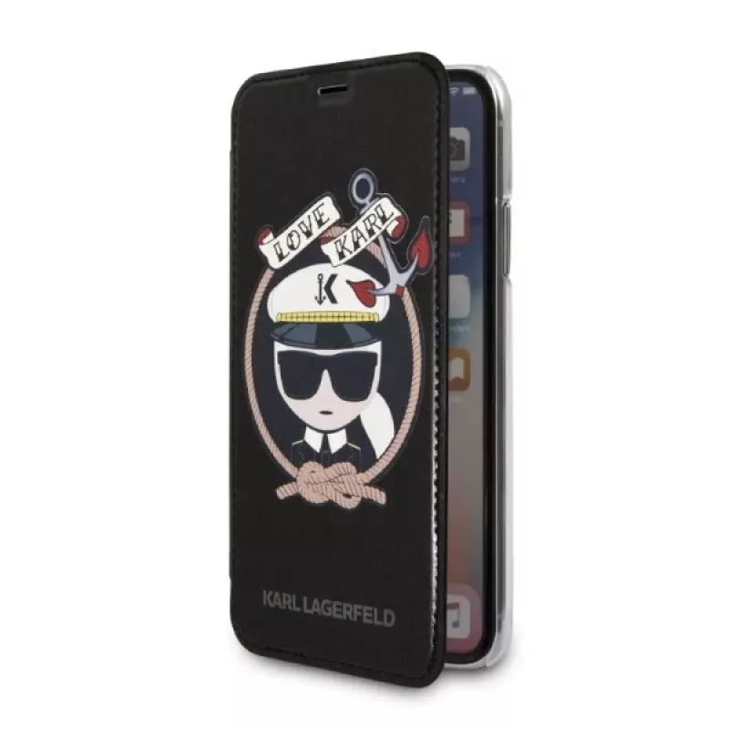 Karl Lagerfeld KLFLBKPXKSB custodia a libro Signature Glitter per iPhone X/Xs, nero