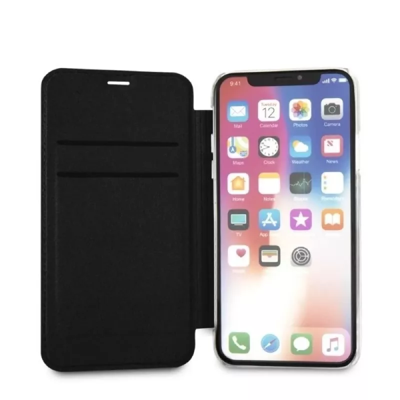 Karl Lagerfeld KLFLBKPXKSB custodia a libro Signature Glitter per iPhone X/Xs, nero