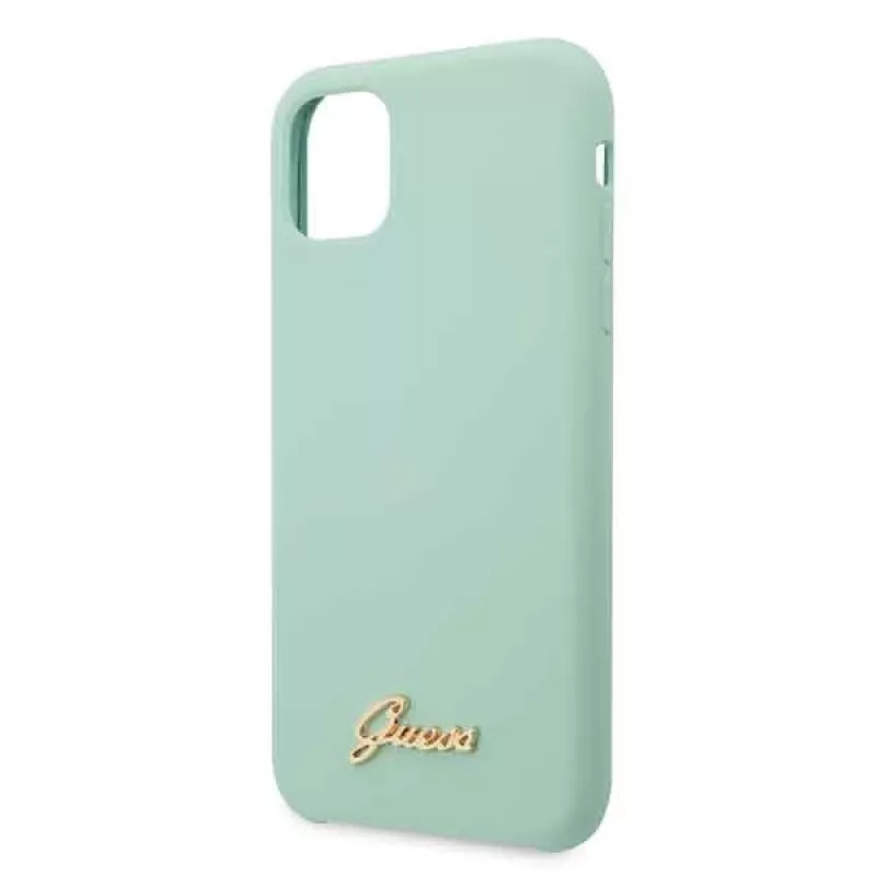 Guess GUHCN58LSLMGG custodia rigida in silicone iPhone 11 Pro verde con logo Vintage Gold