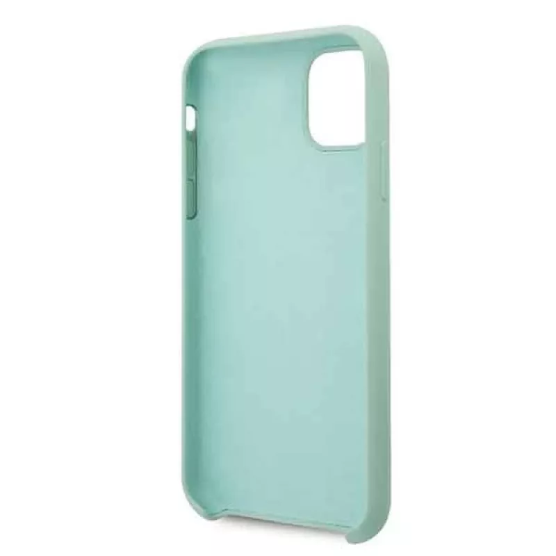 Guess GUHCN58LSLMGG custodia rigida in silicone iPhone 11 Pro verde con logo Vintage Gold