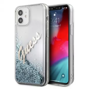 Guess Glitter Vintage Script custodia rigida per Apple iPhone 12 mini - blu