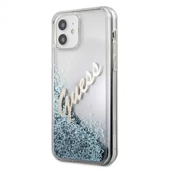 Guess Glitter Vintage Script custodia rigida per Apple iPhone 12 mini - blu