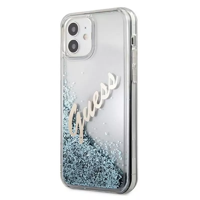 Guess Glitter Vintage Script custodia rigida per Apple iPhone 12 mini - blu