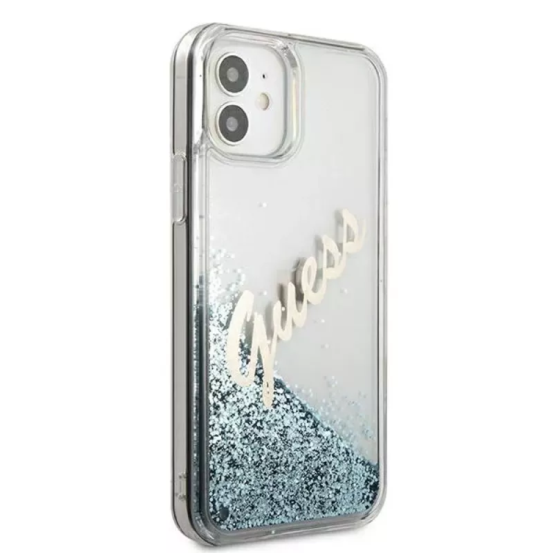 Guess Glitter Vintage Script custodia rigida per Apple iPhone 12 mini - blu