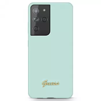 Guess GUHCS21LLSLMGLB cover posteriore in silicone Script Metal Logo per Samsung Galaxy S21 Ultra (blu)