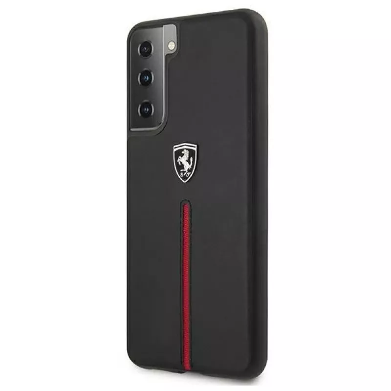 Ferrari FEOSIHCS21SBK custodia rigida Off Track in pelle e nylon a strisce per Samsung Galaxy S21 (G991) - nera