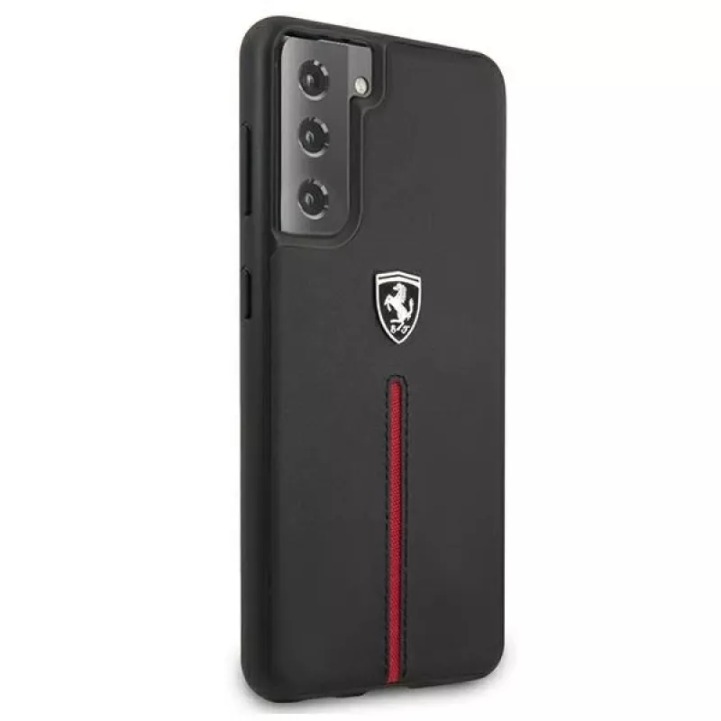 Ferrari FEOSIHCS21SBK custodia rigida Off Track in pelle e nylon a strisce per Samsung Galaxy S21 (G991) - nera