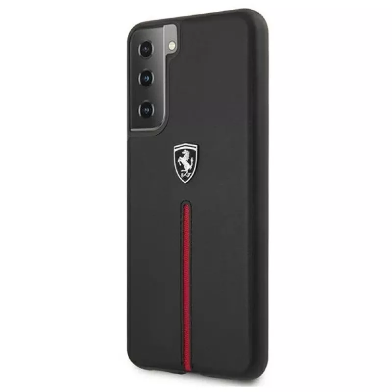 Ferrari FEOSIHCS21MBK custodia rigida per S21+ G996 nera Off Track Leather Nylon Stripe