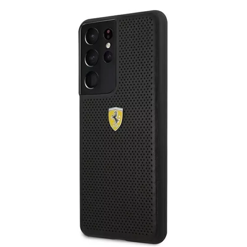 Ferrari FESPEHCS21LBK custodia rigida per S21 Ultra G996 nera On Track Perforated