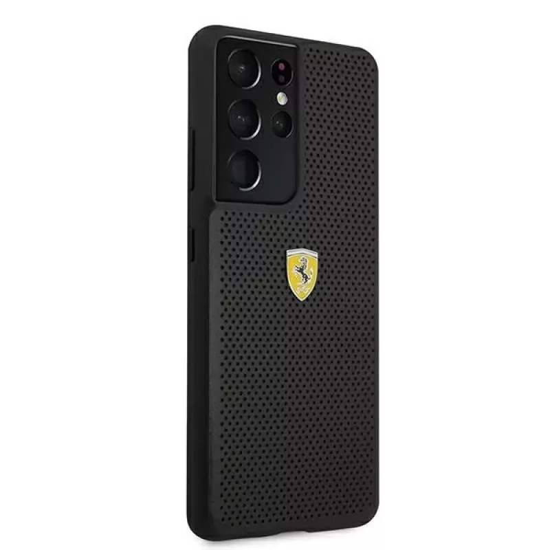 Ferrari FESPEHCS21LBK custodia rigida per S21 Ultra G996 nera On Track Perforated