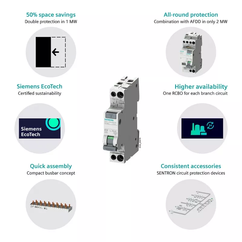 Siemens 5SV13166KK16 RCBO bipolare 16 A 30 mA, curva B, tipo A, 6 kA