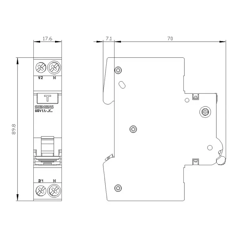 Siemens 5SV13166KK16 RCBO bipolare 16 A 30 mA, curva B, tipo A, 6 kA