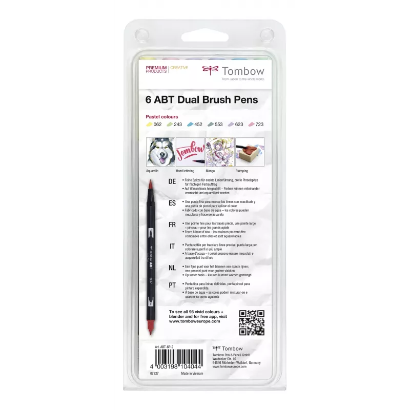 Tombow ABT-6P-2 set Dual Brush Pen - 6 colori - punta fine e punta pennello - multicolore