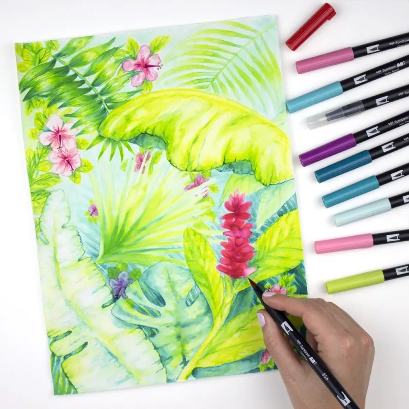 Tombow ABT-6P-4 set Dual Brush Pen - 6 penne - punta fine e punta pennello - multicolore - tondo