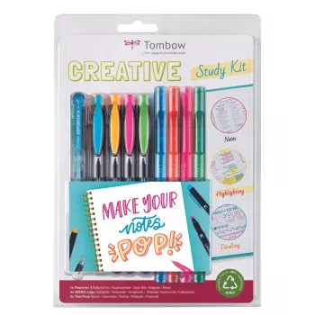 Tombow The Creative Study Kit con 4 penne a sfera Reporter e 4 evidenziatori Mono Edge