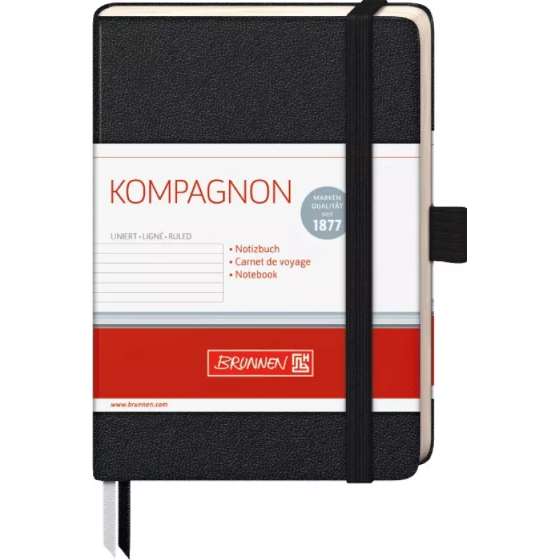 BRUNNEN KOMPAGNON taccuino A6 a righe - 96 fogli, copertina rigida, nero
