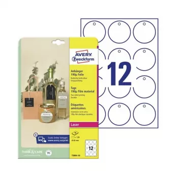Avery Zweckform T3004-10 Etichette rotonde non adesive, poliestere, bianche, 60 mm, 120 etichette