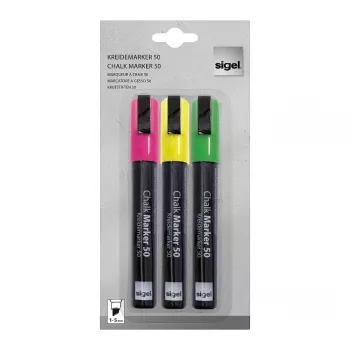 SIGEL Liquid Chalk Marker set pennarelli a gesso a base d'acqua cancellabili rosa verde giallo confezione da 3