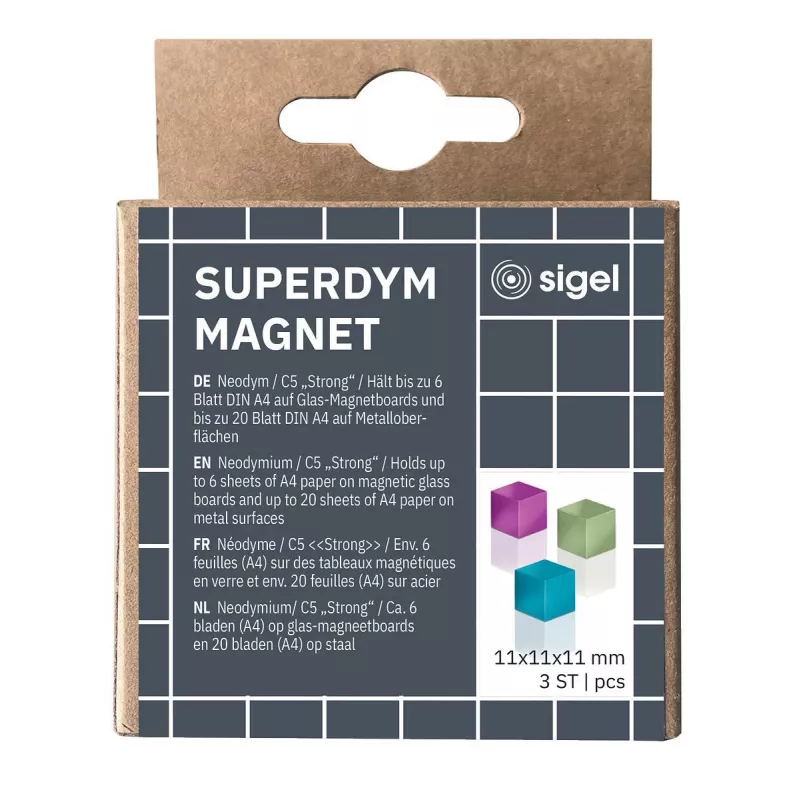 SIGEL BA727 magneti cubici al neodimio 11 mm, rosa/blu/verde, lucidi, 3 pz