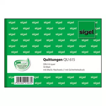 Sigel QU615 blocco ricevute, A6 orizzontale, 50 fogli, verde