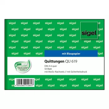 Sigel QU619 blocco ricevute modulo, IVA indicata separatamente, A6 orizzontale, 50 fogli