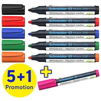 Schneider Maxx 290 set pennarelli per lavagna bianca e flipchart, 6 pezzi, colori assortiti, 2,0 - 3,0 mm