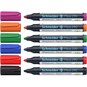 Schneider Maxx 290 set pennarelli per lavagna bianca e flipchart, 6 pezzi, colori assortiti, 2,0 - 3,0 mm