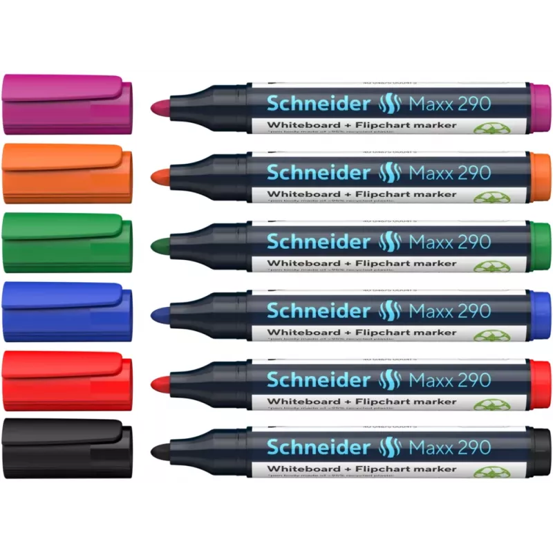 Schneider Maxx 290 set pennarelli per lavagna bianca e flipchart, 6 pezzi, colori assortiti, 2,0 - 3,0 mm