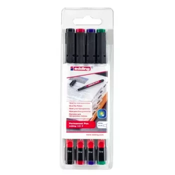 EDDING 141 F Set pennarelli permanenti - punta fine 0,6 mm - nero, blu, verde, rosso - 4 pennarelli