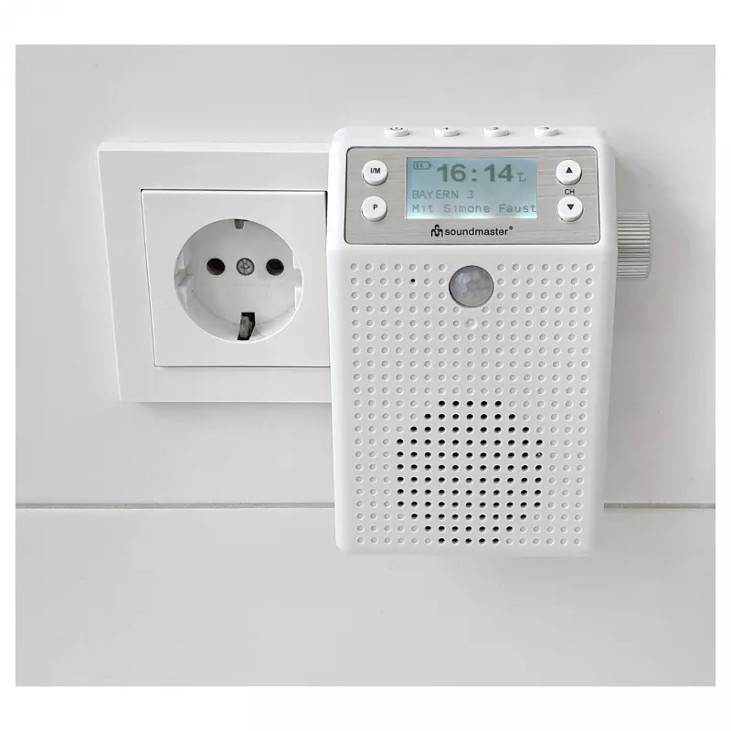Soundmaster DAB60WE radio da presa DAB+, FM, Bluetooth, USB con funzione vivavoce, resistente agli schizzi, bianca