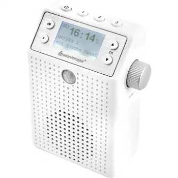 Soundmaster DAB60WE radio da presa DAB+, FM, Bluetooth, USB con funzione vivavoce, resistente agli schizzi, bianca