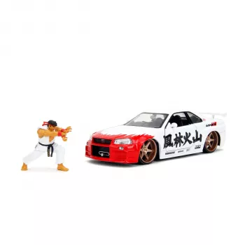 Jada Street Fighter Ryu 1:24 Nissan Skyline GTR auto die-cast con figura