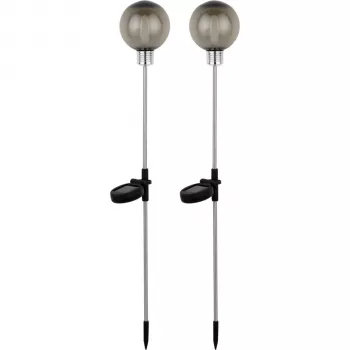 Set 2 lampade da giardino solari REV Ritter sfere in acciaio inox con picchetto IP44 6h di durata 2920010050