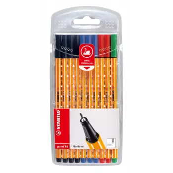Penna fineliner STABILO point 88 0,4 mm - colori assortiti (nero, blu, verde, rosso) - blister
