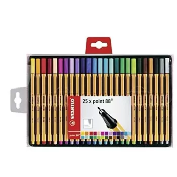 Set di penne fineliner STABILO point 88 - 30 colori misti - 0,4 mm - punta in feltro rivestita in metallo - inchiostro a base d'acqua - fusto esagonale - cappuccio ventilato - astuccio in cartone