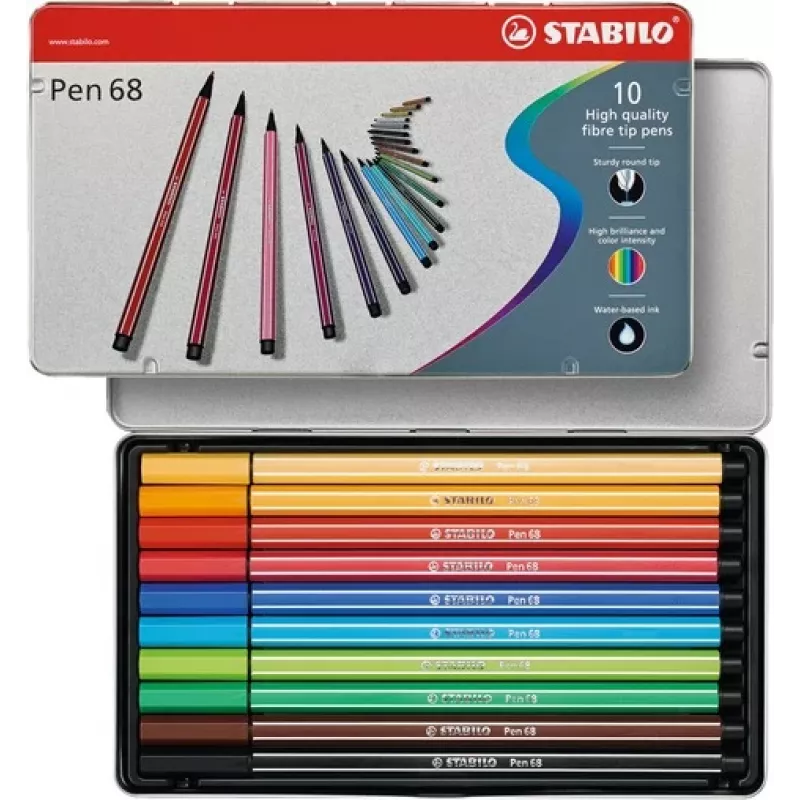 Pennarelli in fibra STABILO Pen 68 - 1 mm - 10 colori assortiti