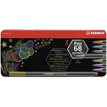 STABILO Pen 68 Metallic set di pennarelli - medio - 8 colori metallici diversi - punta tonda - spessore tratto 1,4 mm