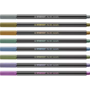 STABILO Pen 68 Metallic set di pennarelli - medio - 8 colori metallici diversi - punta tonda - spessore tratto 1,4 mm