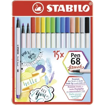 STABILO Pen 68 Brush - 15 colori - assortiti - inchiostro a base acqua - Germania - adulti e bambini